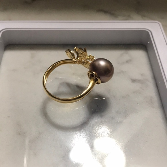 AAA 10.5mm Custom Made Genuine Pearl Clover Ring - Picture 4 of 15